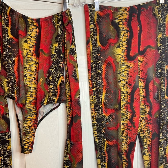 Two Piece Snakeskin Top/Bodysuit & Bottom/Pant Set. Very stretchy. Size Large - Picture 5 of 5